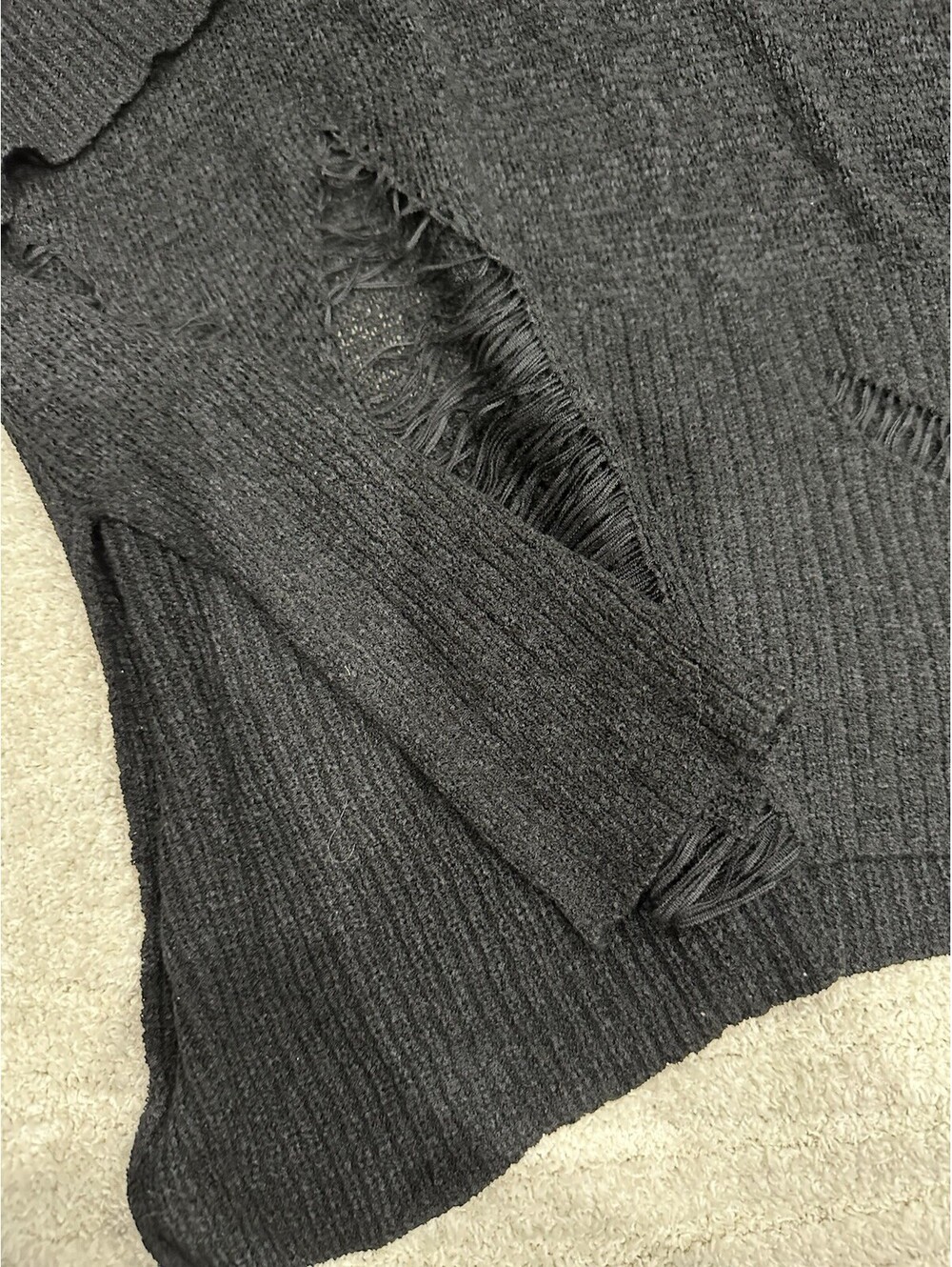 Easel Womens S Black Solid Knit Hooded V-Neck Fringe Long Sleeve Pullover - Picture 5 of 6